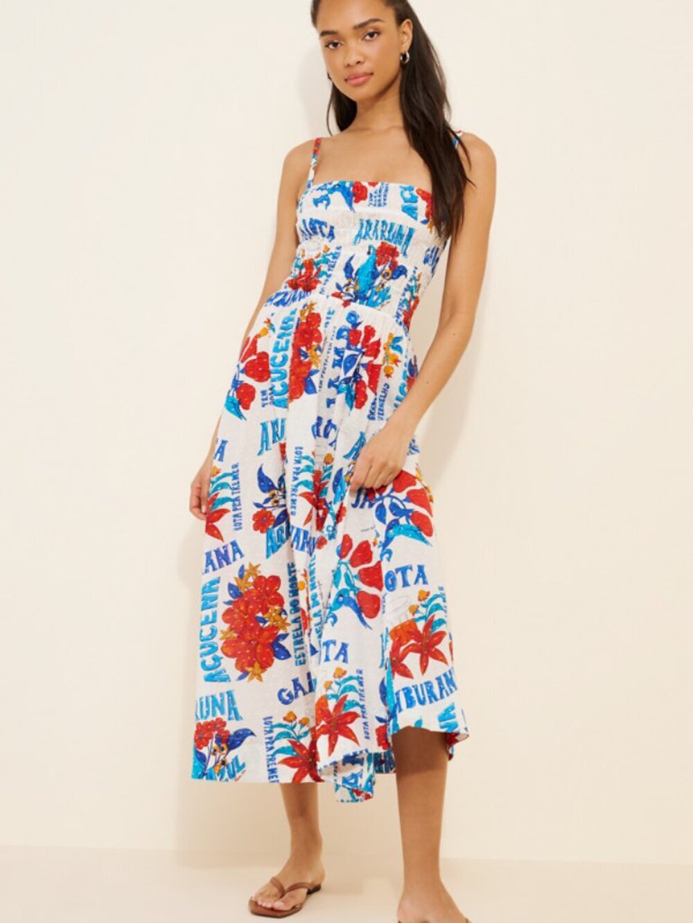 Farm Rio x Anthropologie Sleeveless Smocked Printed Maxi Dress M 38235
